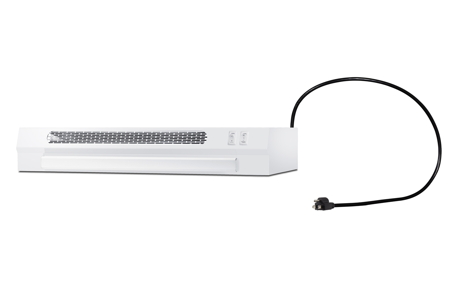 24 inch wide under cabinet retractable range hood for ductless use in white, made in the USA with power cord included